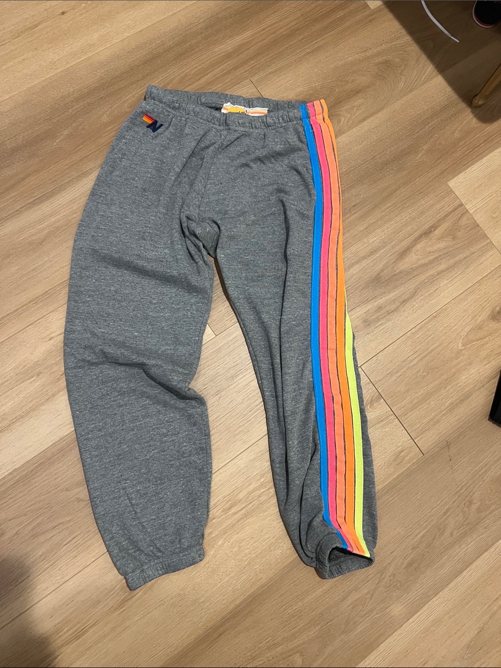 Aviator Nation Gray Jogger Sweatpants with Rainbow Side Stripes. Size M